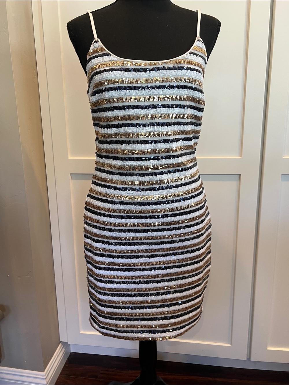 Just Me Striped Sequin Bodycon Mini Dress Size S NWOT